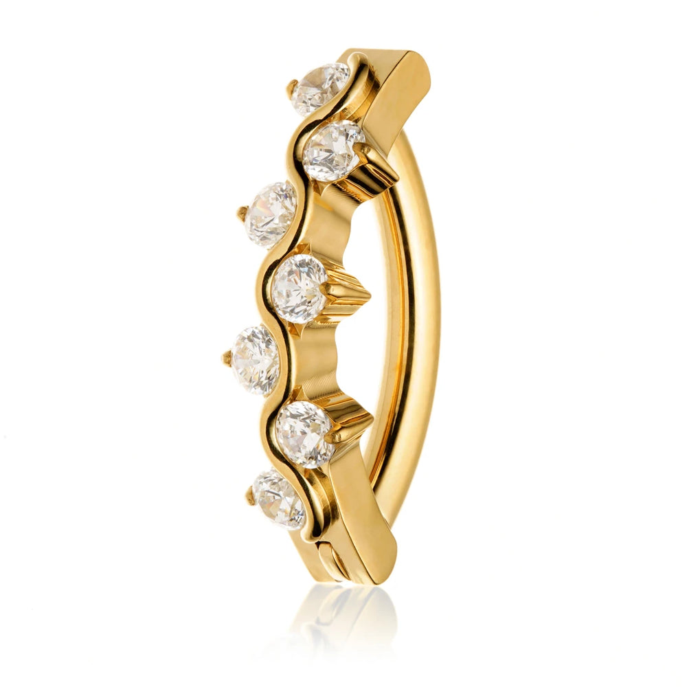 Gold PVD Ti Couture Jewelled Wavy Navel Ring