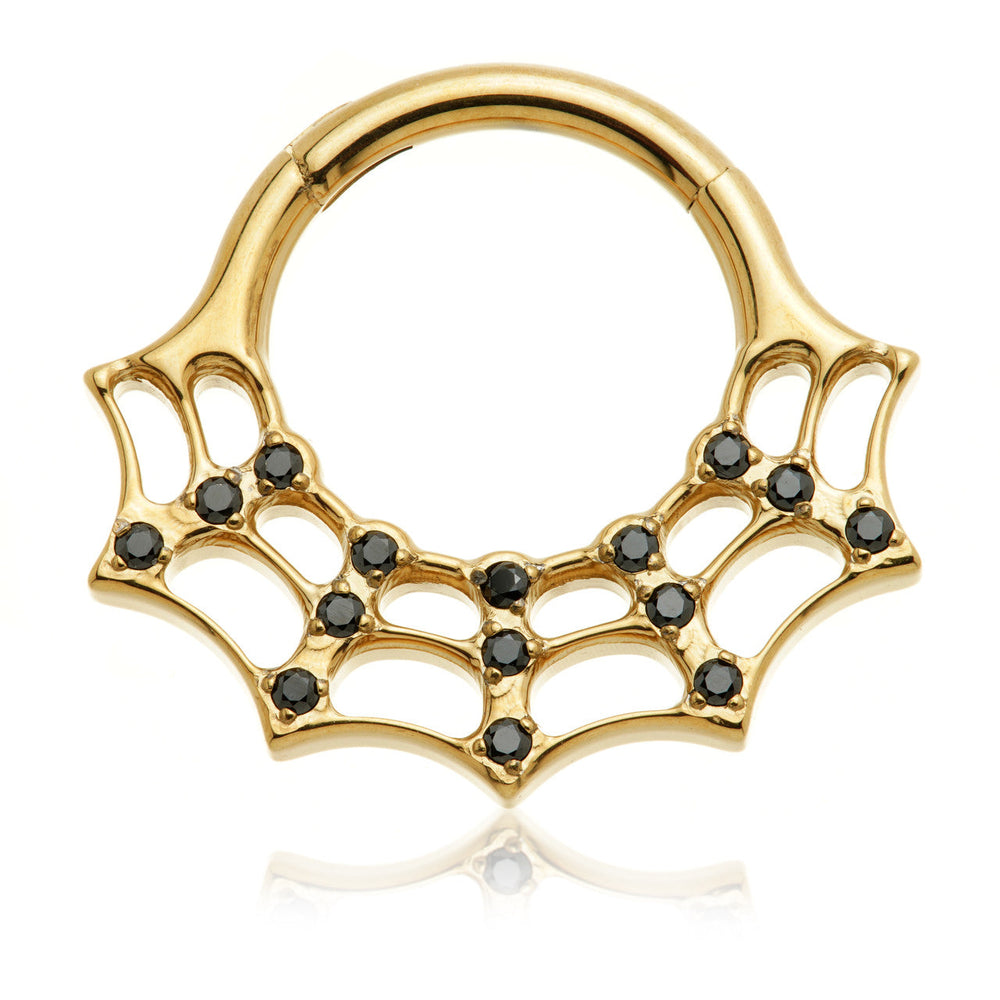 Zircon Gold Ti Couture Jewelled Cobweb Hinge Ring