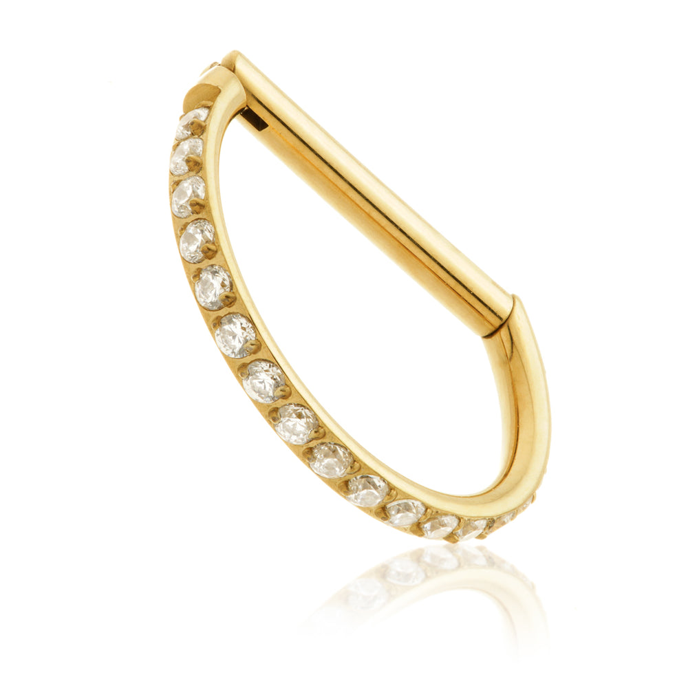 Zircon Gold Titanium Full Pavé D Shape Hinged Ring
