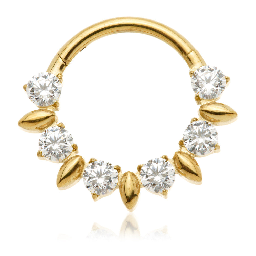 Zircon Gold Titanium Jewelled Multi Shape Hinged Ring