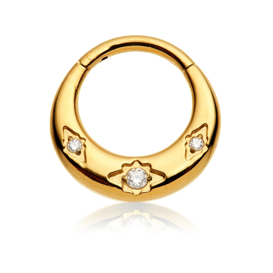 Gold PVD Titanium Chunky Jewelled Hinged Ring