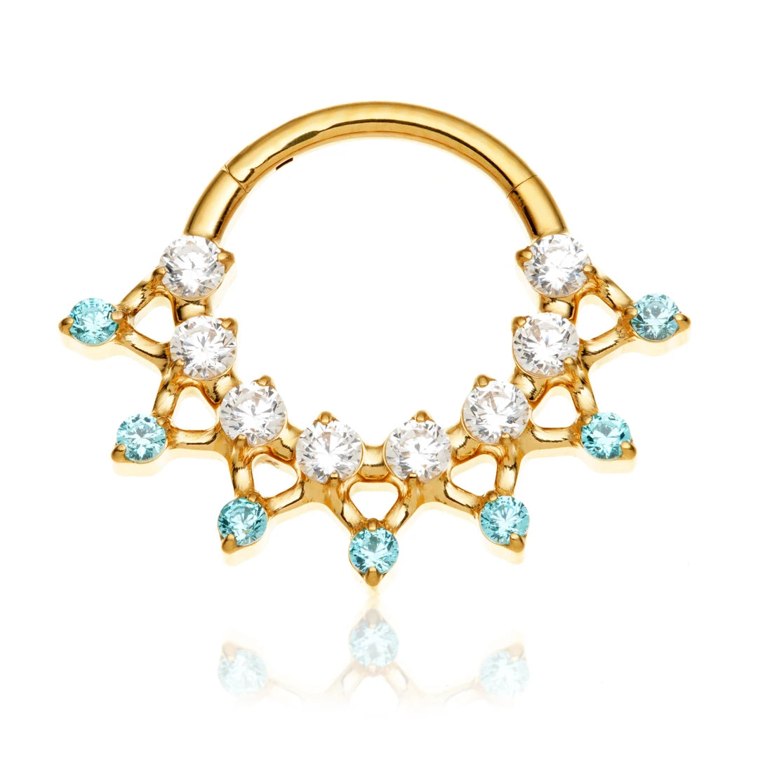 Gold PVD Titanium Multi Gem Crown Hinged Ring