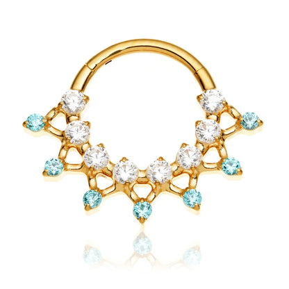 Gold PVD Titanium Multi Gem Crown Hinged Ring