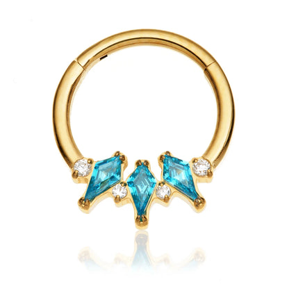 Gold PVD Titanium Triple Kite Gem Fan Hinged Ring