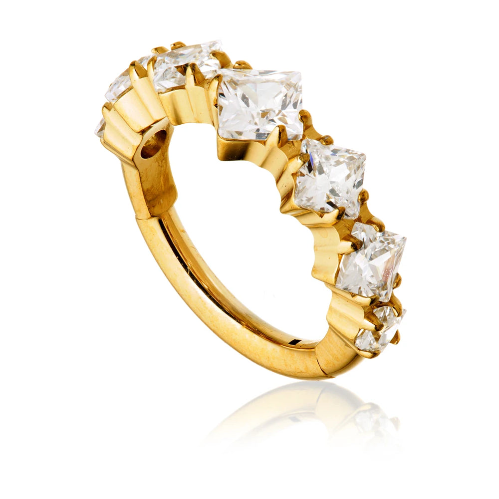 Gold PVD Ti Couture Jewelled Square Pavé Hinged Ring