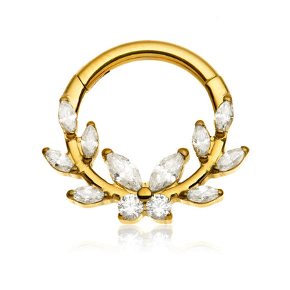Gold PVD Titanium Jewelled Butterfly Leaf Hinged Ring