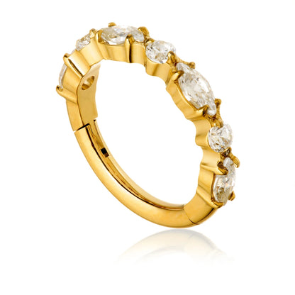 Gold PVD Titanium Jewelled Prong & Marquise Hinged Ring