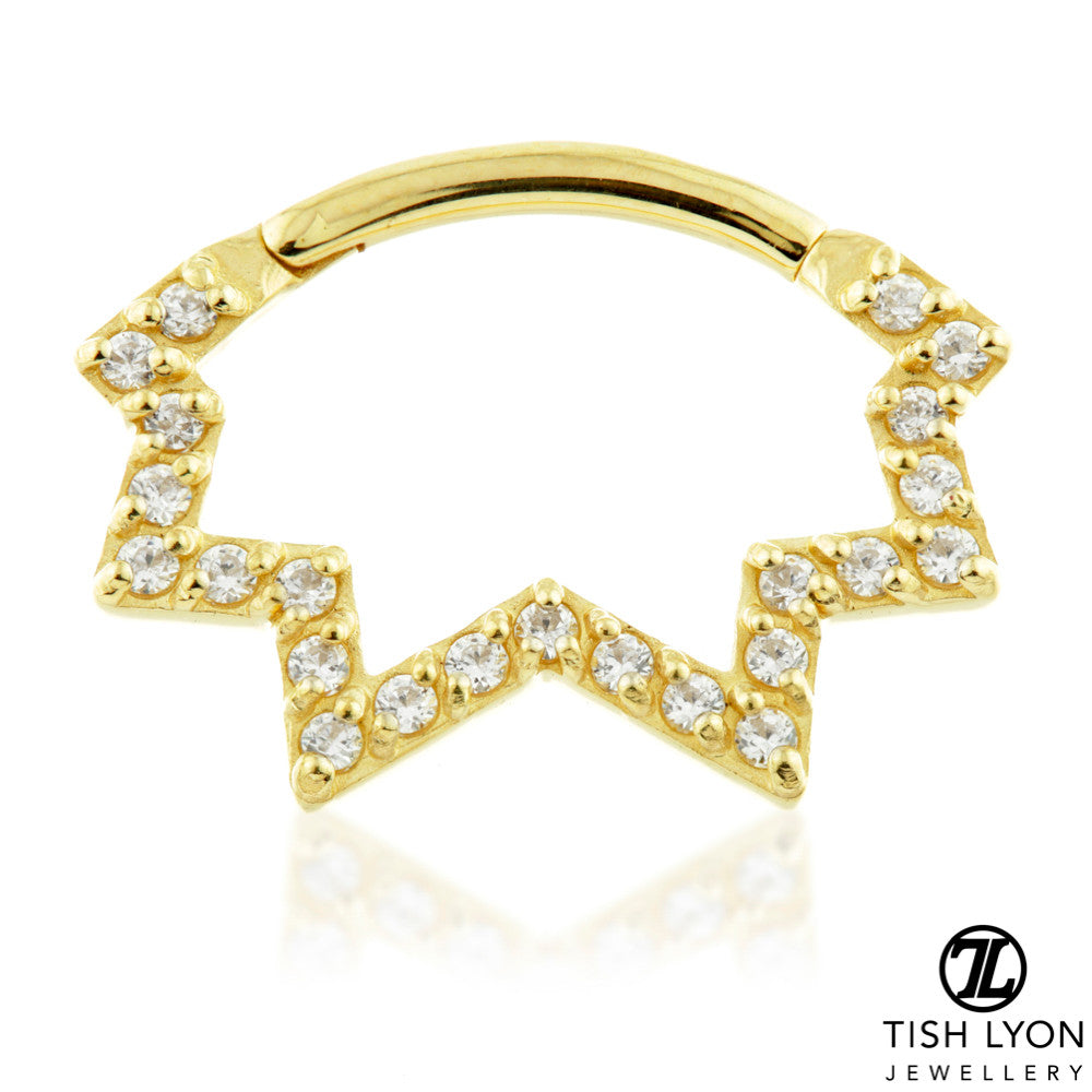 TL - 18ct Gold Pave Zig-Zag Swarovski Daith Ring