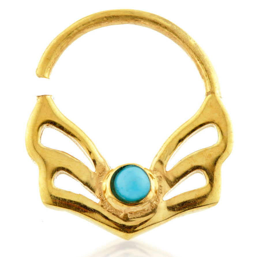 Art Deco Fan Silver Open Ring with Turquoise Gem