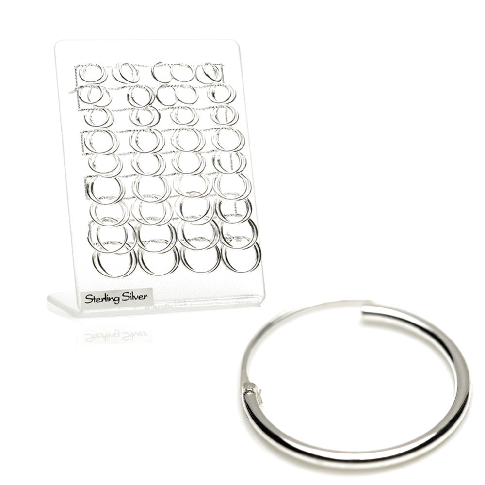 Plain Silver Hoops on Plastic Display Board - 36 Pairs