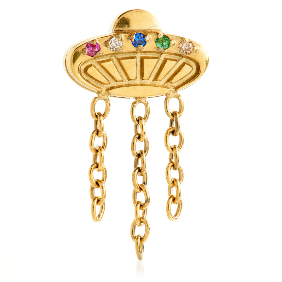 Zircon Gold Internal Threaded Titanium UFO Attachment with Multi Gems and Chains