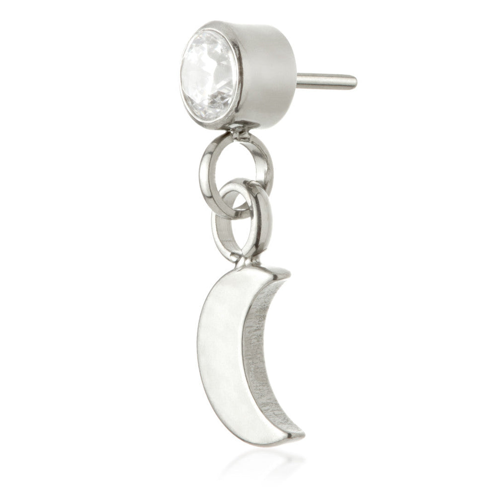 Ti Threadless Jewelled Bezel Attachment with Crescent Moon Charm