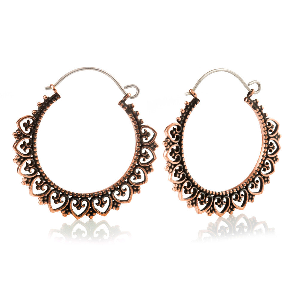 Copper Heart Hoop Earrings (Pair)