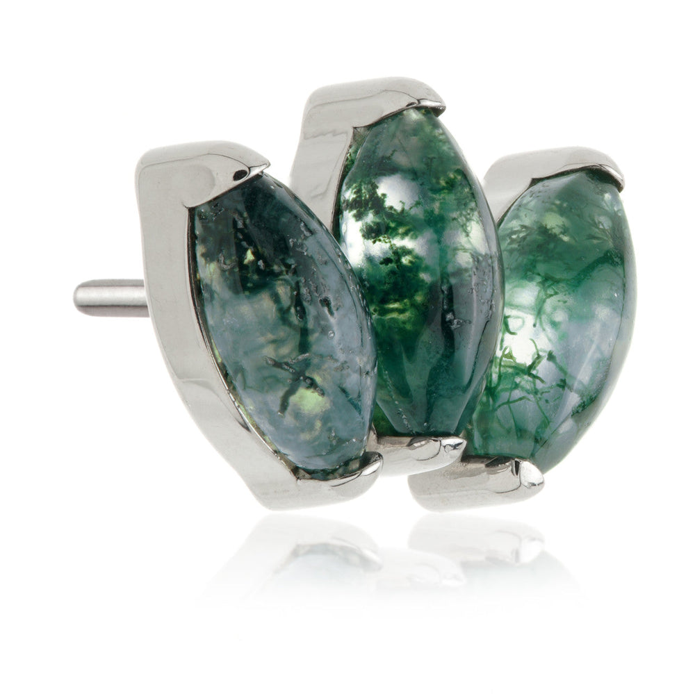 Ti Threadless Triple Marquise Attachment with Moss Agate Stone