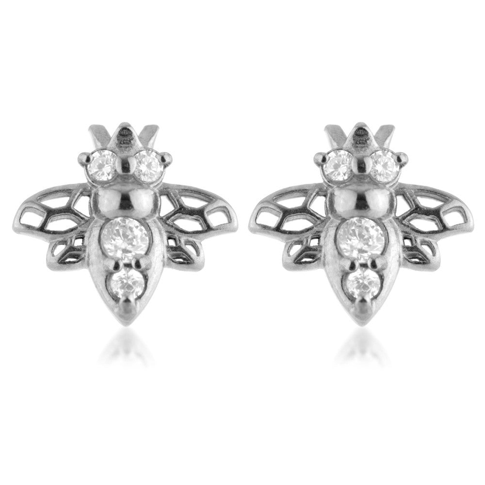 Jewelled Bee Steel Stud Earrings (Pair)