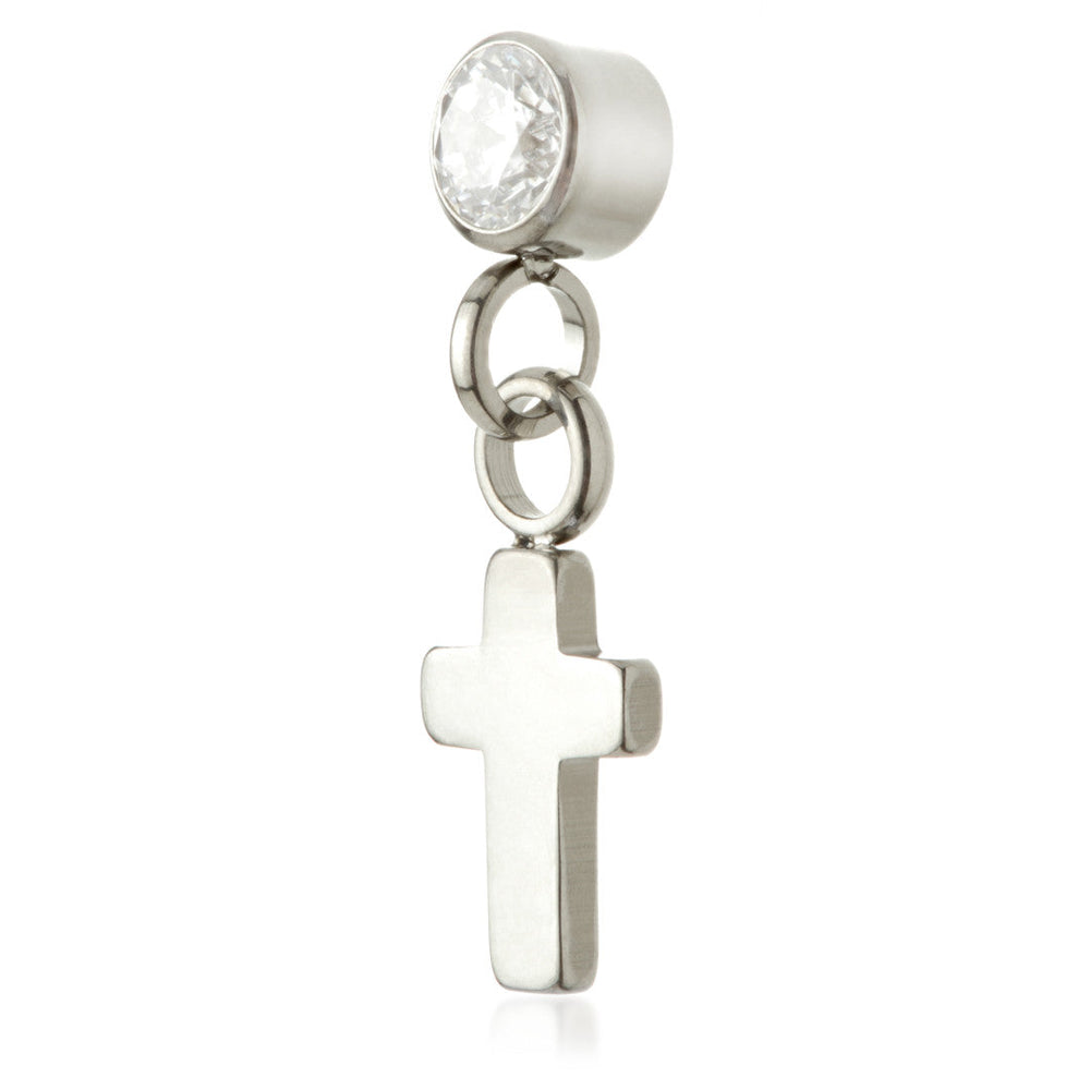 Ti Internal Jewelled Bezel Attachment with Hanging Cross Charm