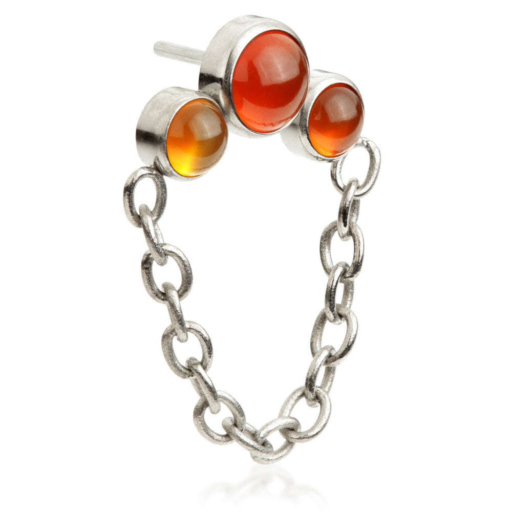 Ti Threadless Triple Red Agate Stone Bezel with Hanging Chain Attachment