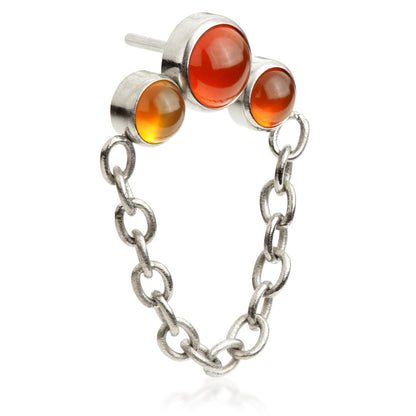 Ti Threadless Triple Red Agate Stone Bezel with Hanging Chain Attachment