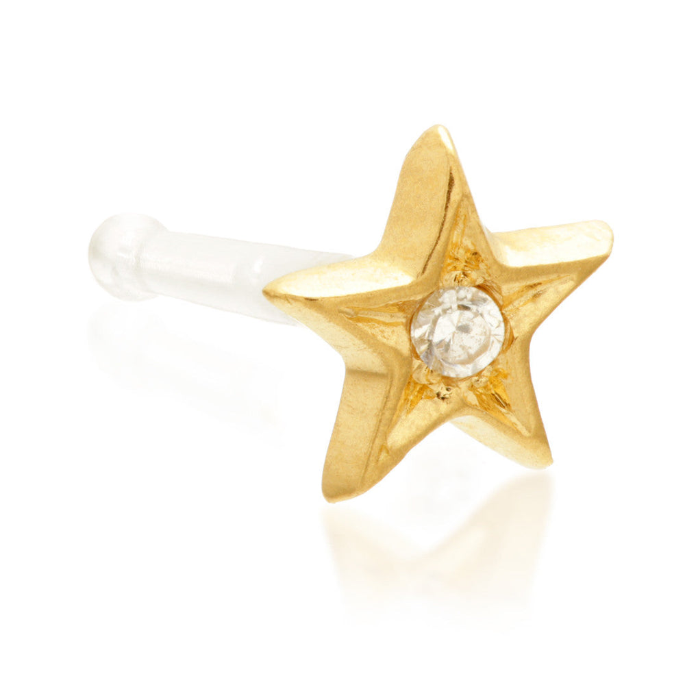 18ct Gold Bioplast Gem Star Nose Stud