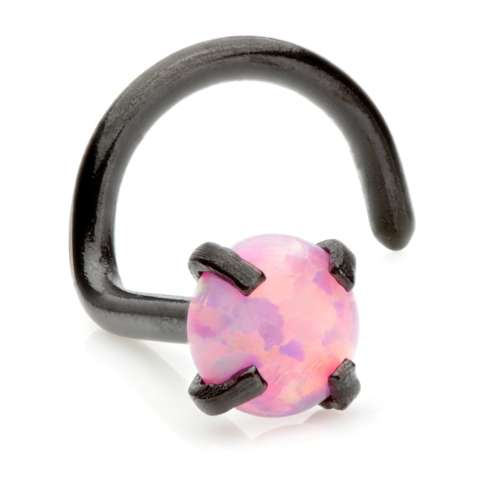 Black PVD Opal Prong Nose Stud - Pink