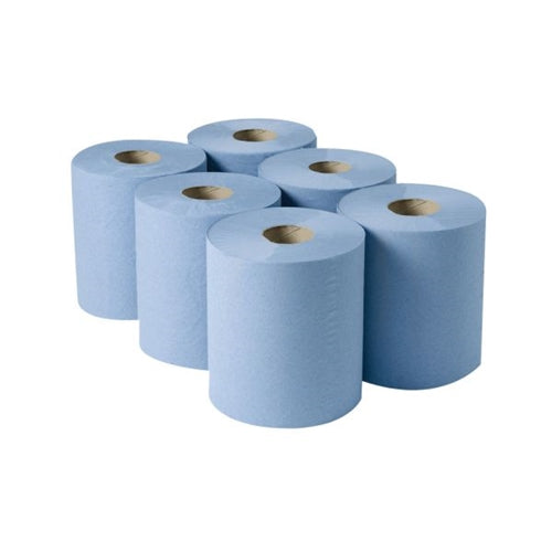Blue centrefeed paper rolls pack of 6 for tattoo and piercing studio cleaning