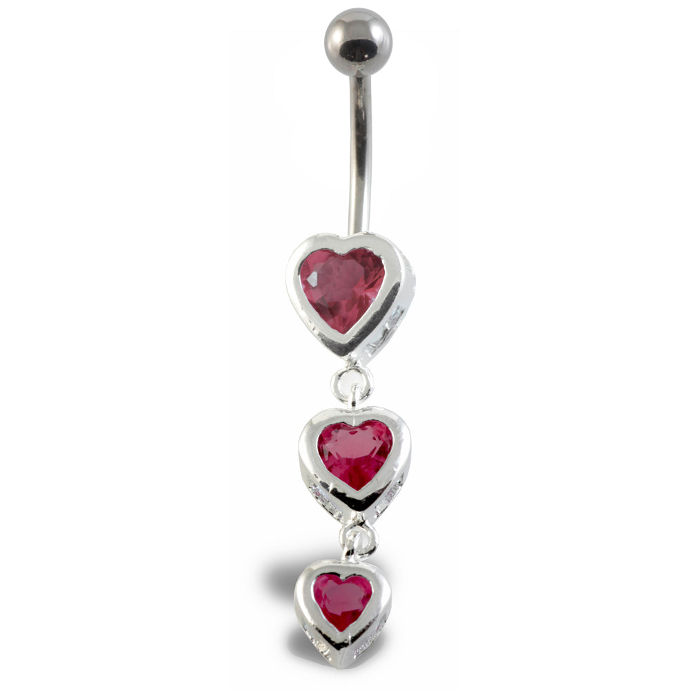 Triple Heart Silver & Steel Navel