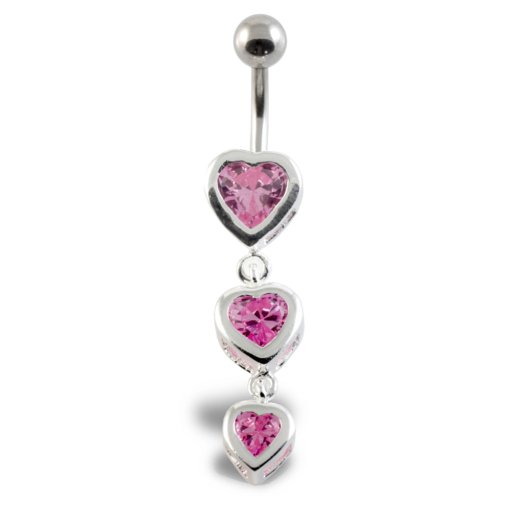 Triple Heart Silver & Steel Navel