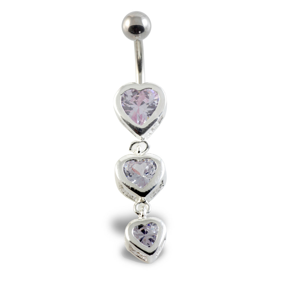 Triple Heart Silver & Steel Navel