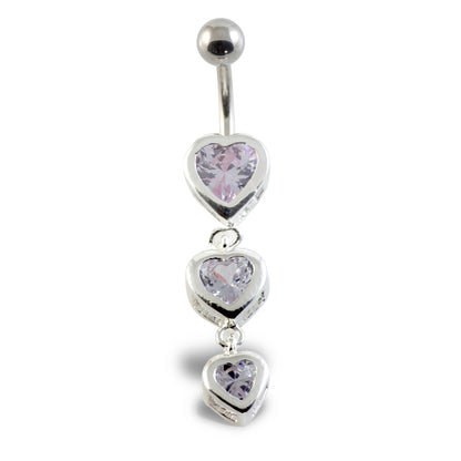 Triple Heart Silver & Steel Navel