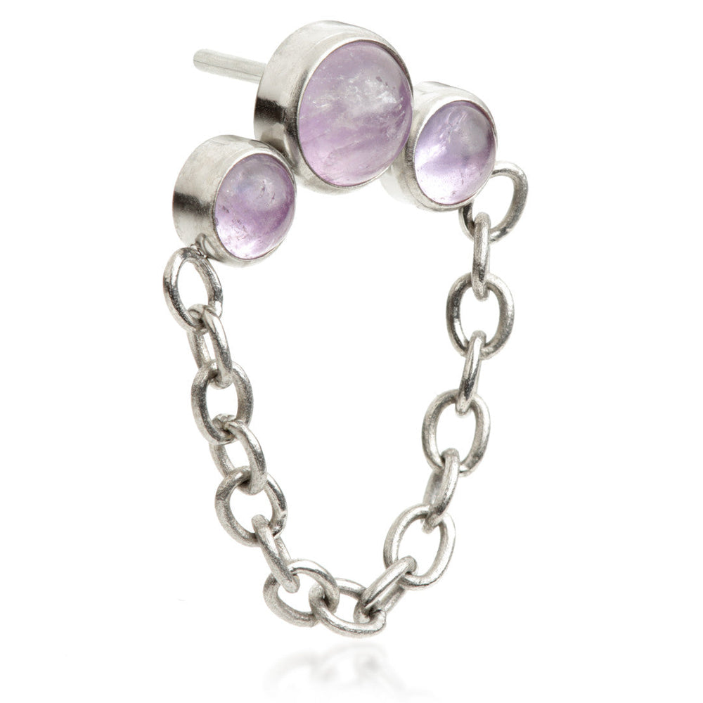 Ti Threadless Triple Amethyst Stone Bezel with Hanging Chain Attachment