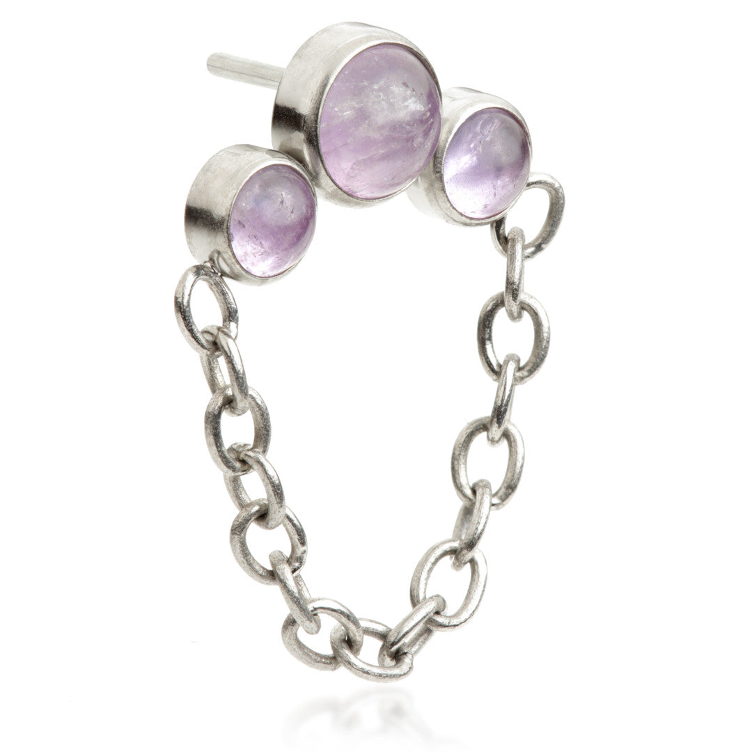 Ti Threadless Triple Amethyst Stone Bezel with Hanging Chain Attachment