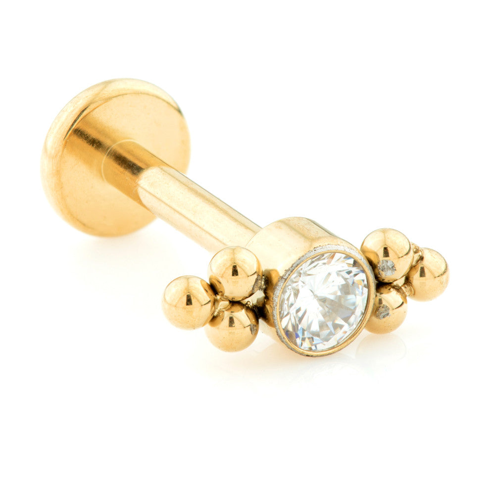 Internal Zircon Gold Ti Gem Dot Disk Labret
