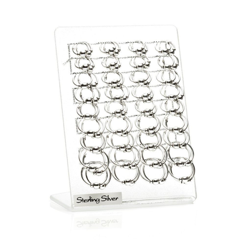 Ball Silver Hoops on Plastic Display Board - 36 Pairs