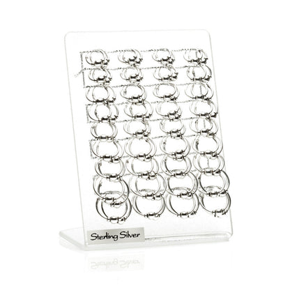 Ball Silver Hoops on Plastic Display Board - 36 Pairs