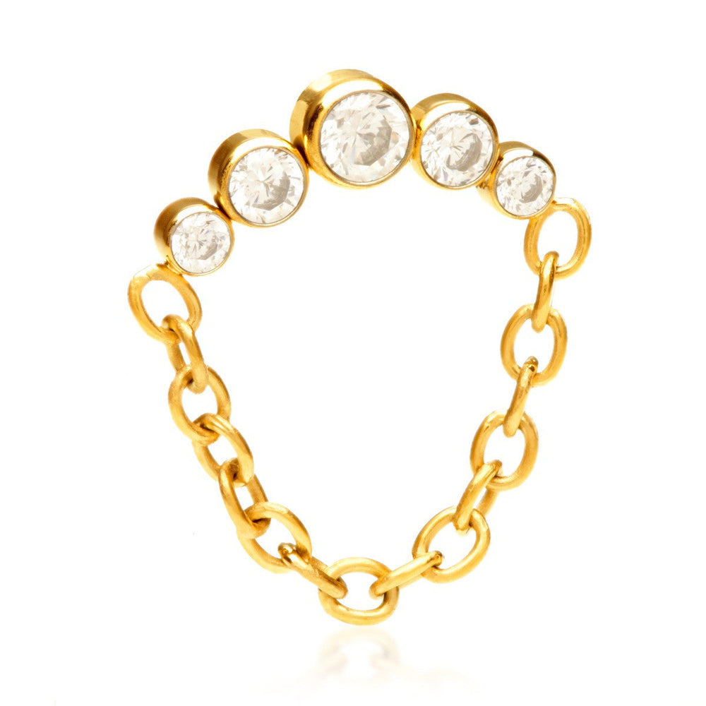 Zircon Gold Ti Internal Bezel Gem Crescent with Hanging Chain Attachment