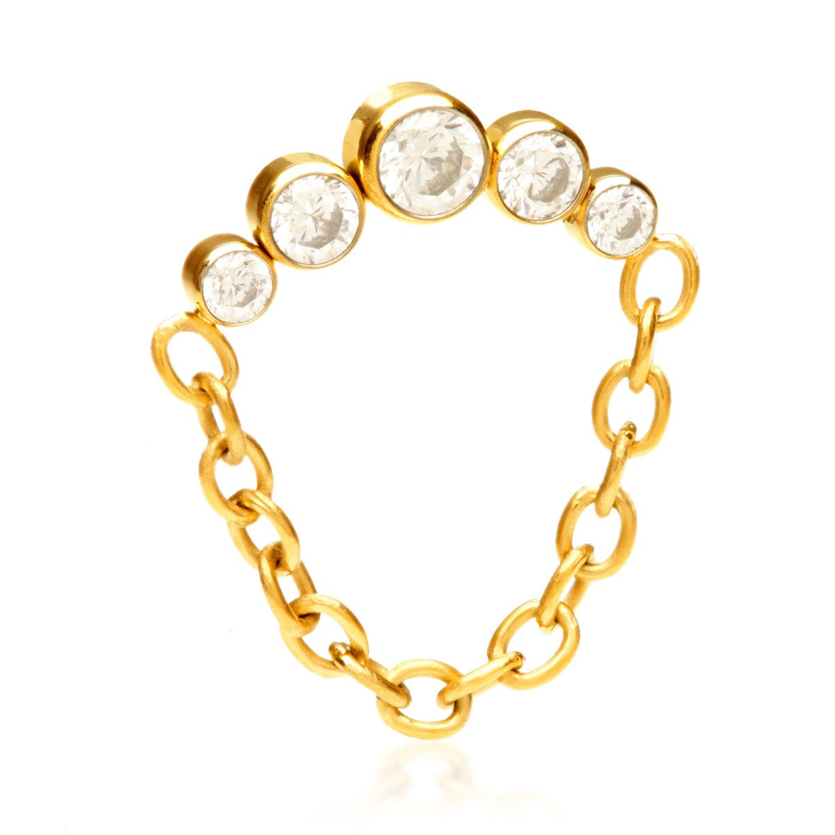 Zircon Gold Ti Internal Bezel Gem Crescent with Hanging Chain Attachment