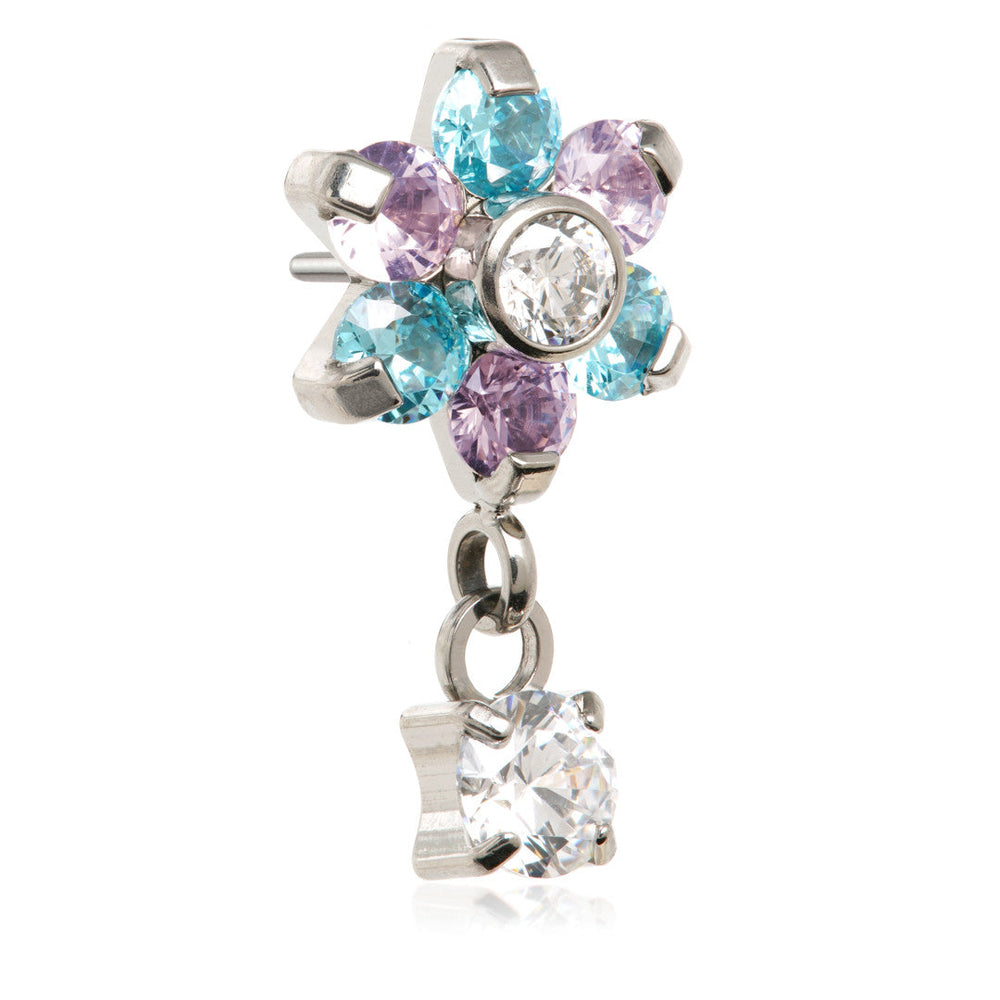 Ti Threadless Jewelled Flower with Hanging Round Gem