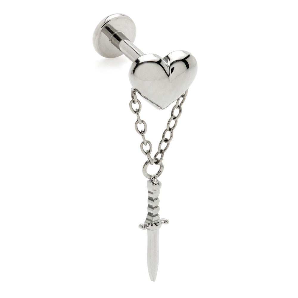 Ti Internal Heart With Hanging Dagger Labret-1.2-8