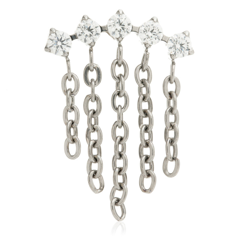 Ti Internal 5 Prong Set Gem Crescent with Graduated Hanging Chains