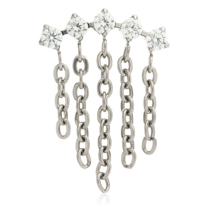 Ti Internal 5 Prong Set Gem Crescent with Graduated Hanging Chains
