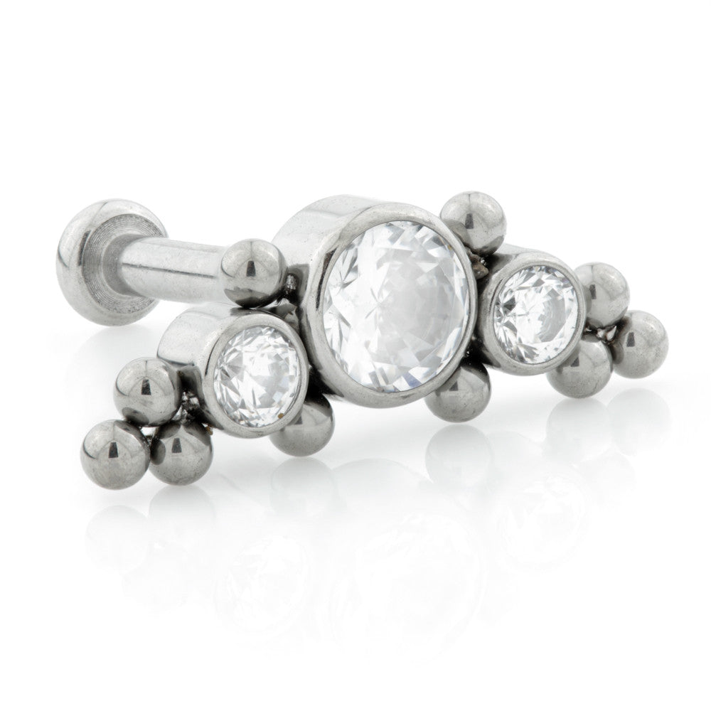 Ti Threadless Labret with Gem and Bead Crescent Attachment