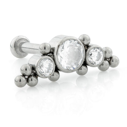 Ti Threadless Labret with Gem and Bead Crescent Attachment