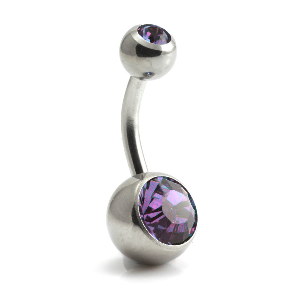 Steel External Thread Double Jewelled Navel Bar -1.6-10-Violet