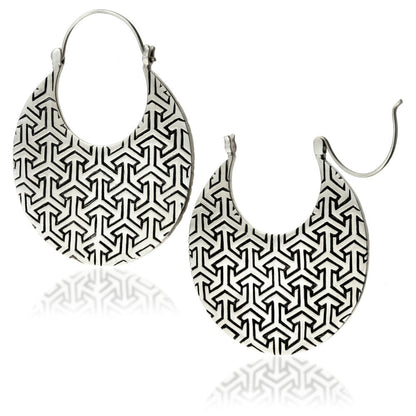 Silver Brass Geometric Hoop Earrings (Pair)