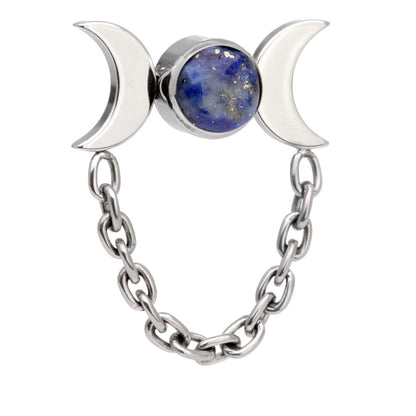 Ti Threadless Lapis Bezel with Double Moon Crescent Attachment