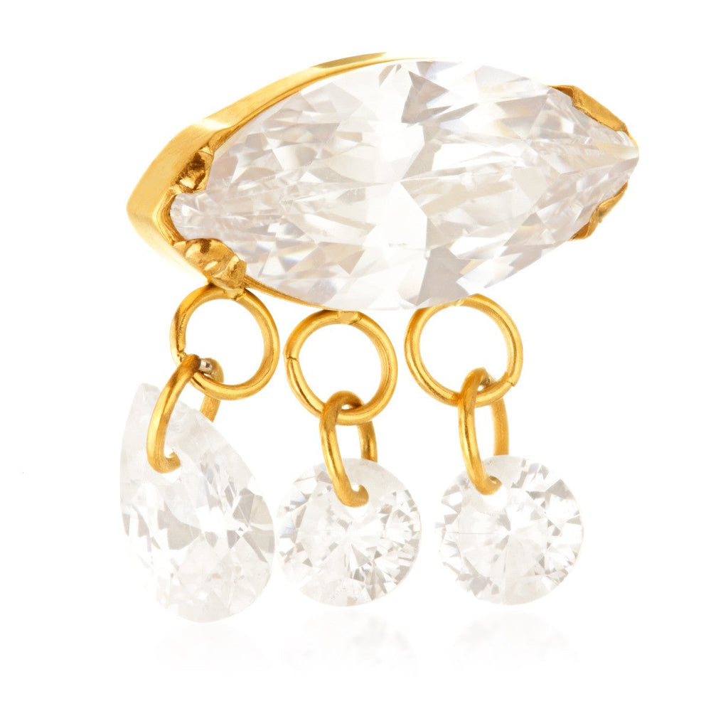 Zircon Gold Ti Internal Jewelled Marquise with Hanging Charms Attachment