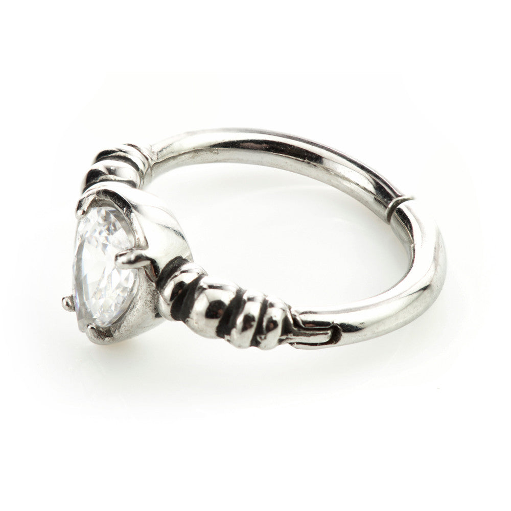 Steel Hinged Prong Tear Gem Ring