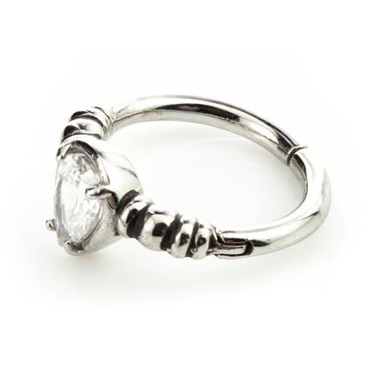 Steel Hinged Prong Tear Gem Ring