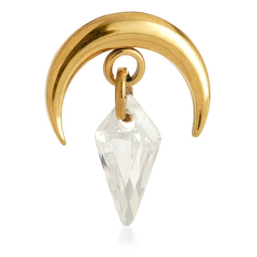 Zircon Gold Ti Internal Crescent Moon Attachment with Hanging Diamond
