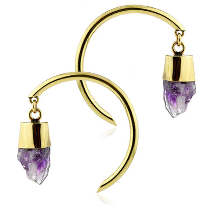 Mandala Jewellery - Amethyst Circular Brass Pull Through Earrings (pair)